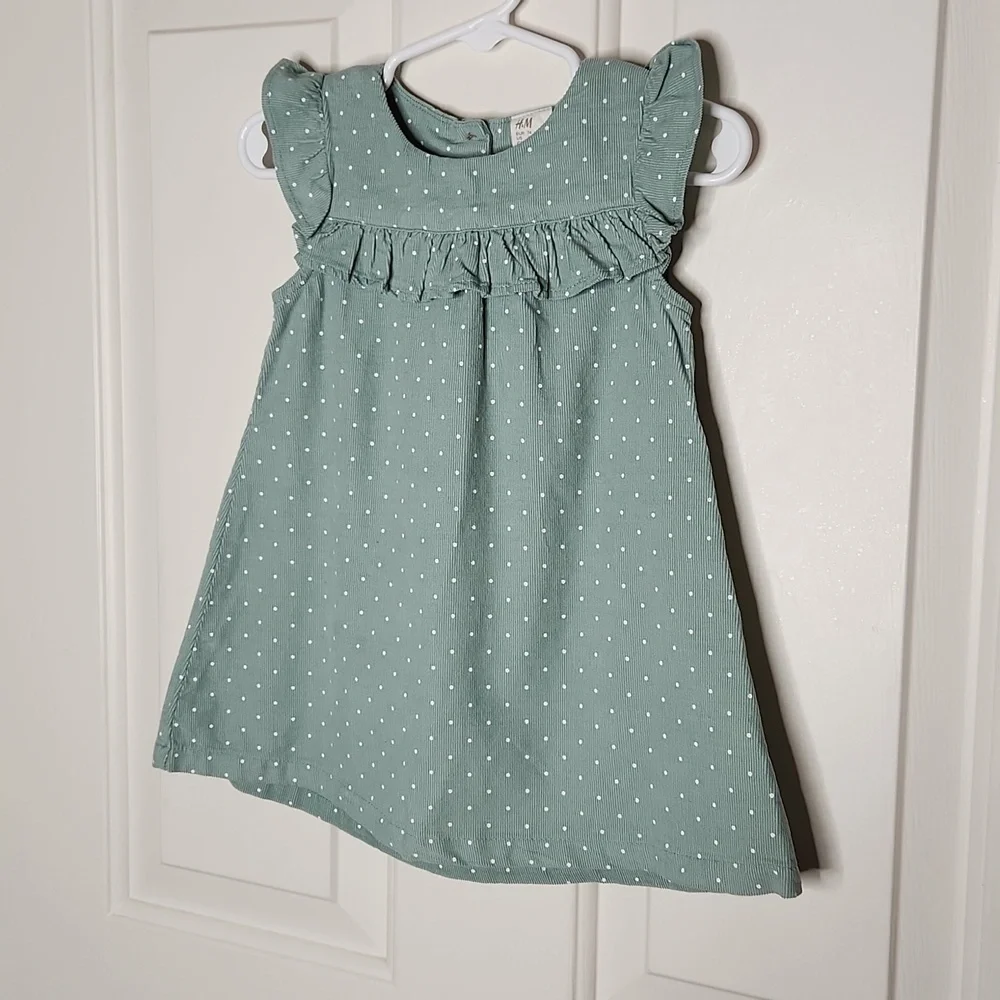 H&M Light Turquoise White Dot Ruffle Dress Size 9M NWT